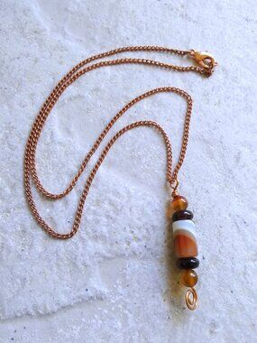 Uniquely Handmade! Minimalist - Fall Hues - OOAK Agate Stack Pendant Necklace